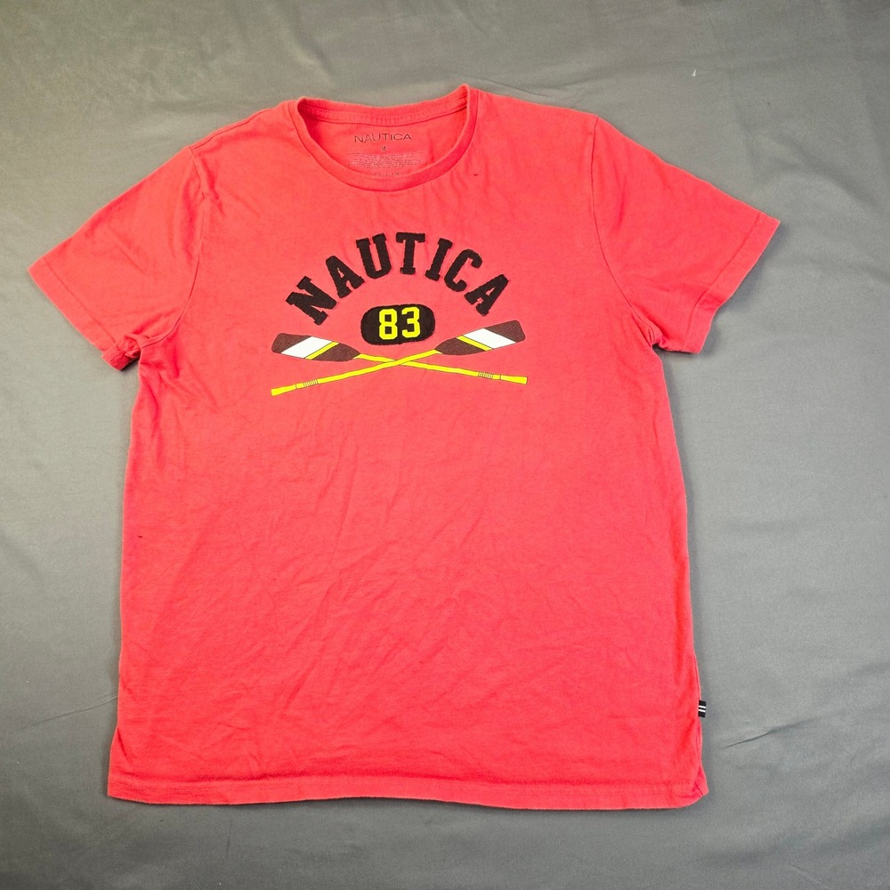Nautica 83 Graphic T-Shirt Men's Size M Red Short Sleeve Oars Crew Neck Tee